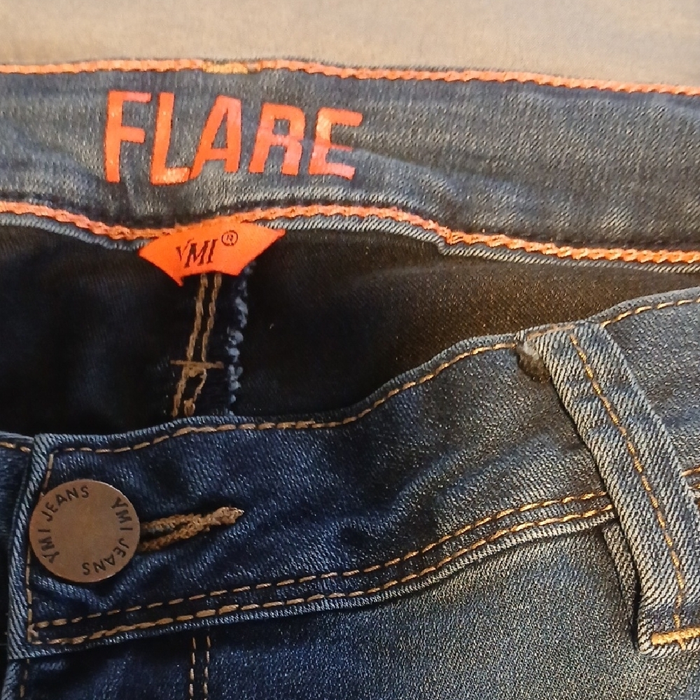 YMI Dark Blue Flare Jeans with Orange Accents - Picture 2 of 7